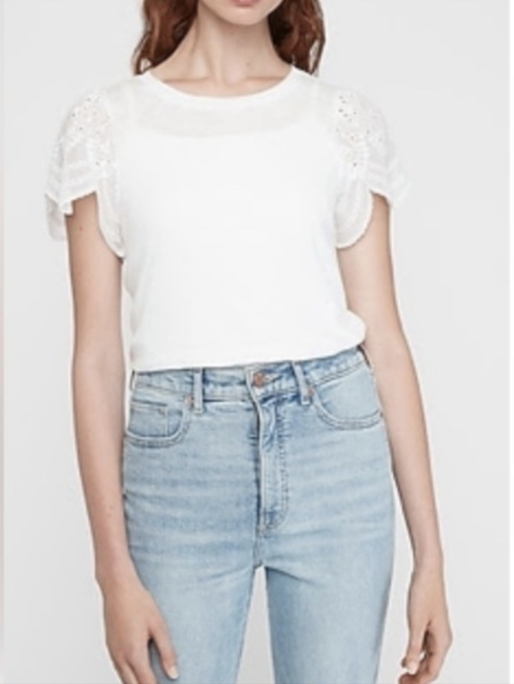 Express White Eyelet Lace Sleeve Short Sleeve Tee